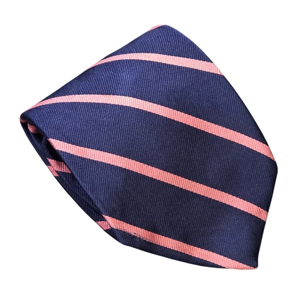 Brooks Brothers Silk Striped Tie Men's Navy Blue Pink Made in USA Necktie